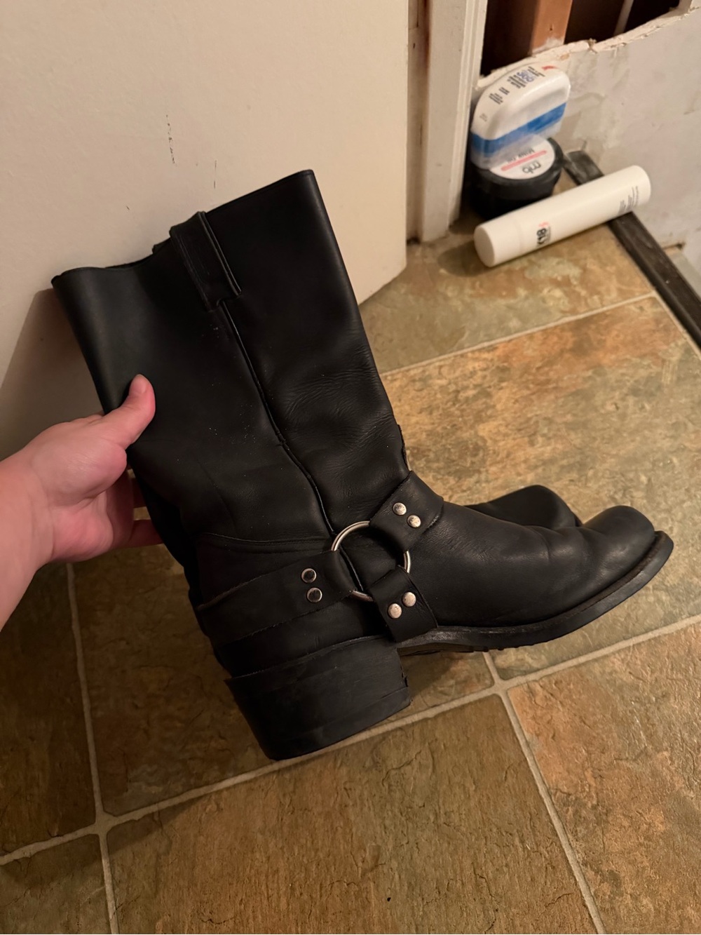 Boulet Black Leather Mid-Calf Harness Boots - Women's